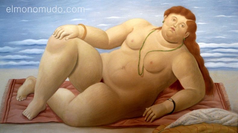 mujer desnuda en la playa.botero