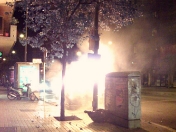 Incendios provocados de contenedores de basura en Travesera de Dalt. Barcelona. 22.05.2008