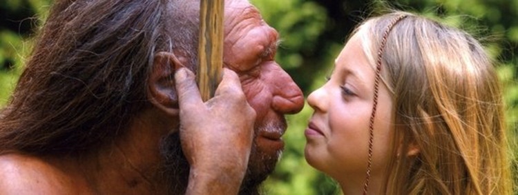 niña y recreacion de neandertal